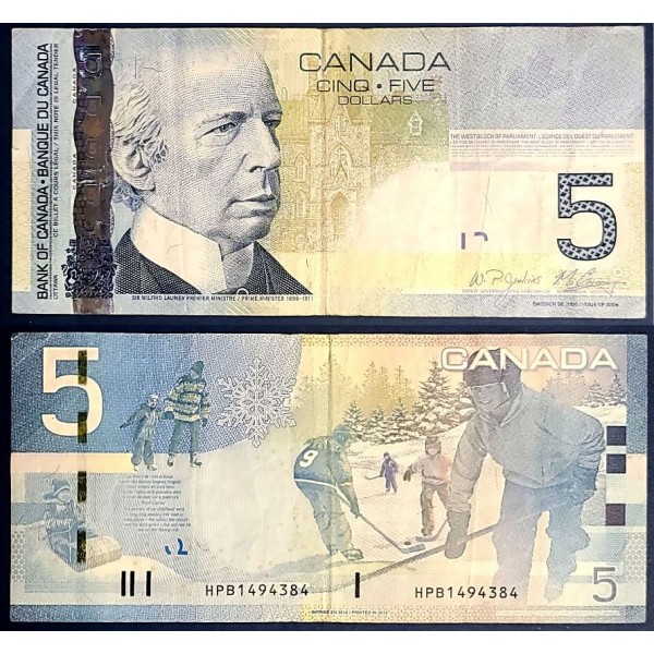 Canada P.101Ad, TB Billet de 5 dollar 2010 Hockey