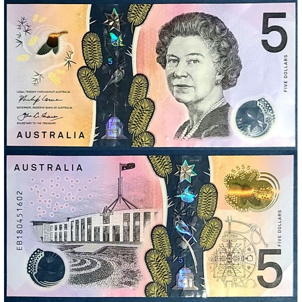 Australie P.62b, TTB Billet de 5 Dollars 2018 Elizabeth II