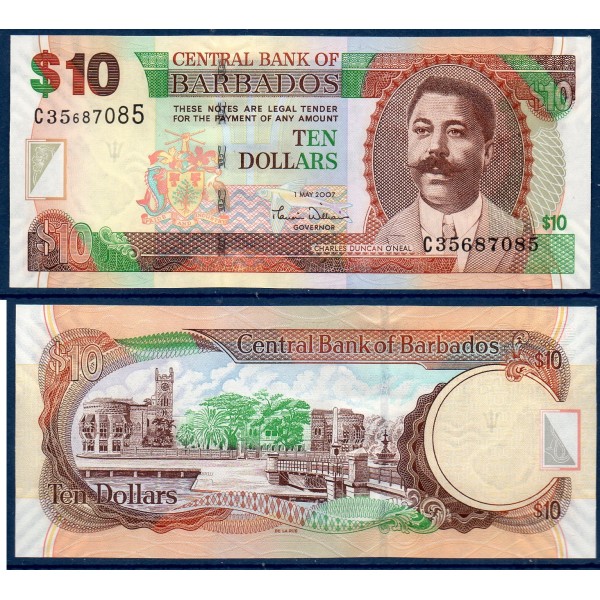 Barbade P.68a, Billet de 10 dollars 2007 Charles O'Neal
