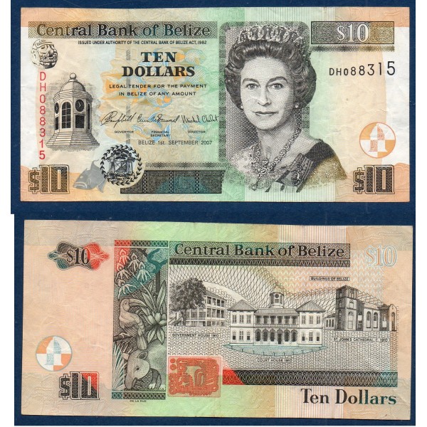 Belize P.68c, TTB Billet de 10 dollars 2007