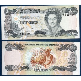 Bahamas P.42a, TTB Billet de 1/2 dollar 50 cents 1984 Soeur Sarah