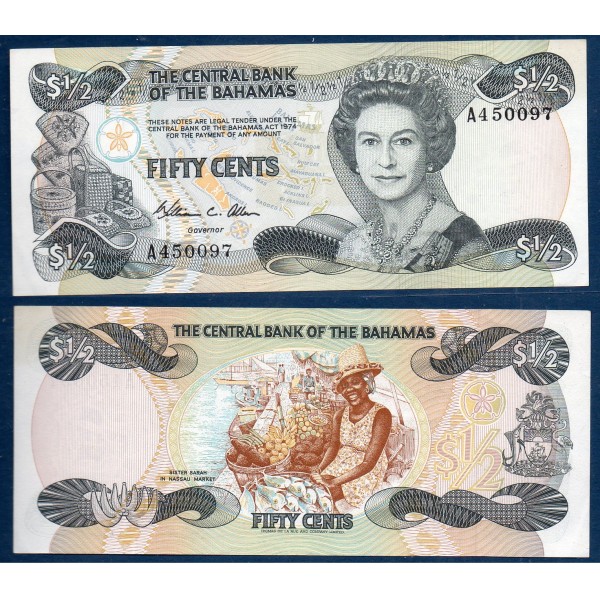 Bahamas P.42a, TTB Billet de 1/2 dollar 50 cents 1984 Soeur Sarah