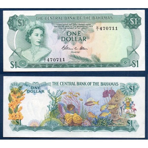 Bahamas P.35b, TTB Billet de 1 dollar 1974 Jardin marin