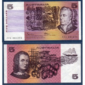 Australie P.44e, TTB Billet de 5 Dollars 1979 Joseph Banks