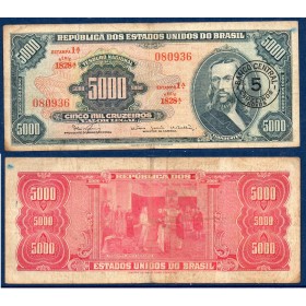 Bresil P.188b, B Billet de 5 cruzeiros novos 1967 Da Silva Xavier