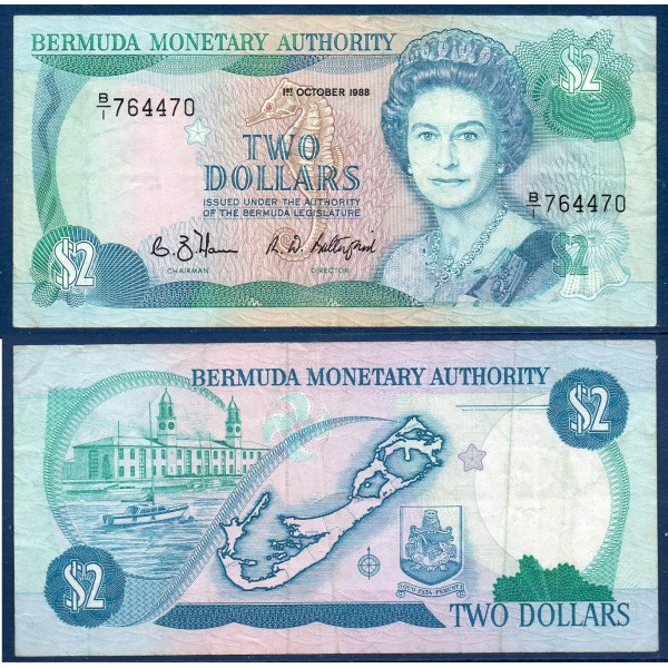 Bermudes P.34a, TTB Billet de 2 dollars 1988 port royal