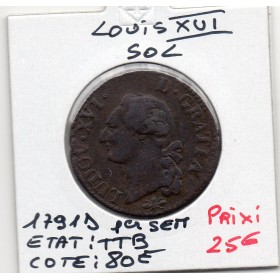 Sol 1791 D Lyon 1er semestre cuivre Louis XVI TTB