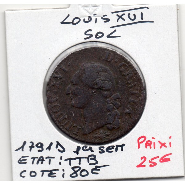 Sol 1791 D Lyon 1er semestre cuivre Louis XVI TTB