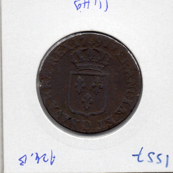 Sol 1791 D Lyon 1er semestre cuivre Louis XVI TTB