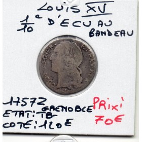 1/10 Ecu au bandeau 1757 Z Grenoble Louis XV TB-