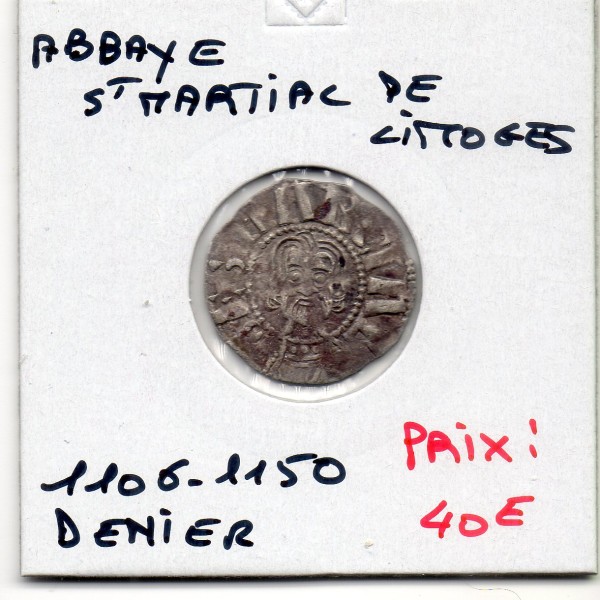 Limousin, Abbaye Saint Martial de Limoges, anonyme (1106-1150) Denier TTB