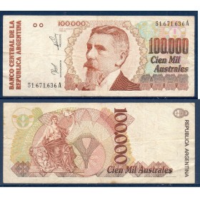 Argentine P.336, TB Billet de 100000 Australes 1960 Jose Evarista Uriburu