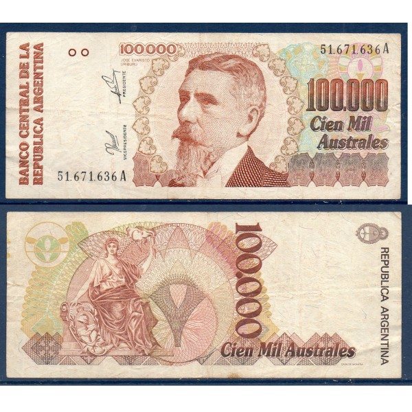 Argentine P.336, TB Billet de 100000 Australes 1960 Jose Evarista Uriburu