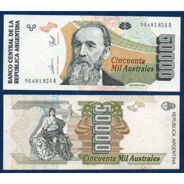 Argentine P.335, TTB Billet de 50000 Australes 1989-1991 Luiz Saenz Pena