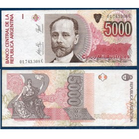 Argentine P.330e, TTB Billet de 5000 Australes 1989-1991 Miguel Juarez Celman