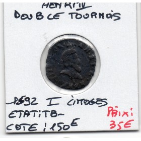 Double Tournois 1592 I Limoges Henri IV TB-