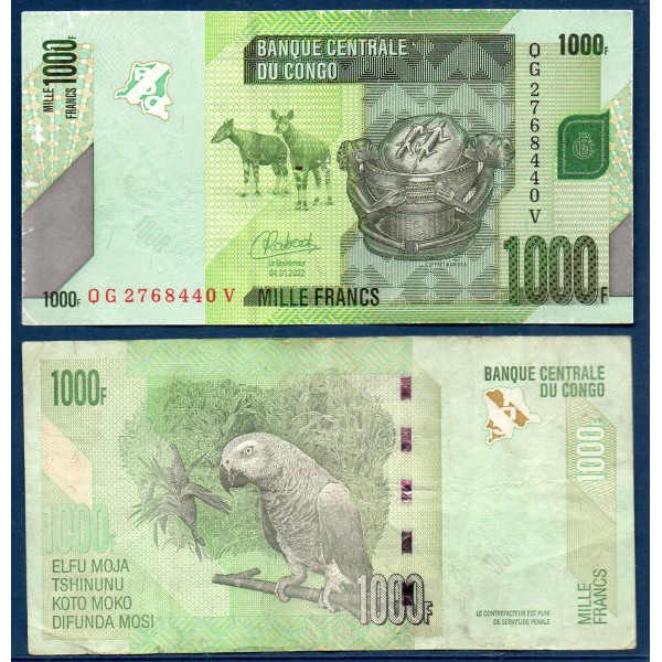 Congo P.101d, TTB, Billet de 1000 Francs 2022 Perroquet