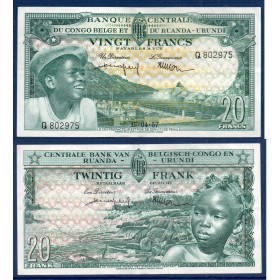 Congo Belge P.31, TTB Billet de 20 francs 15.4.1957