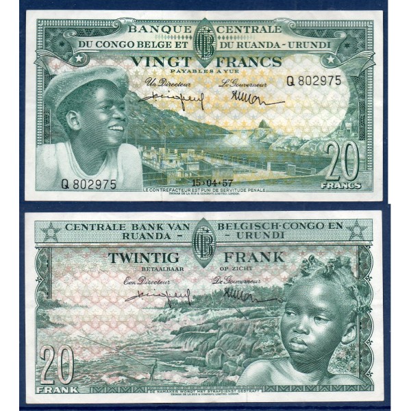 Congo Belge P.31, TTB Billet de 20 francs 15.4.1957