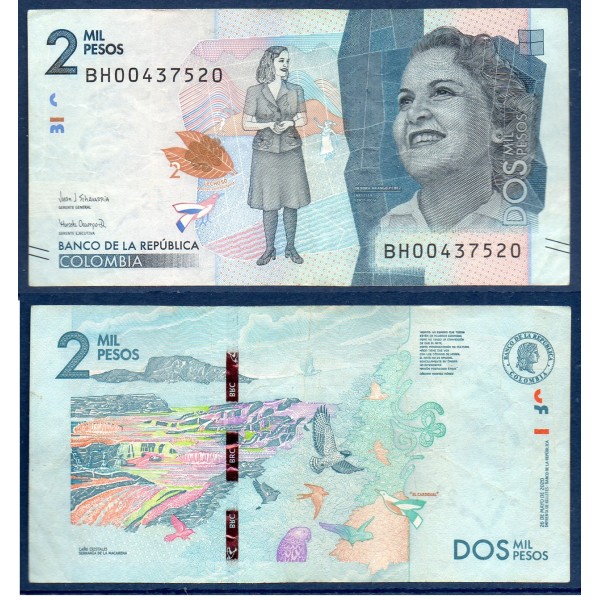 Colombie P.458f, TTB Billet de 2000 Pesos 2020 Debora Arango Perez