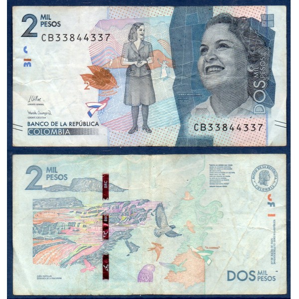 Colombie P.458g, TTB Billet de 2000 Pesos 2021  Debora Arango Perez