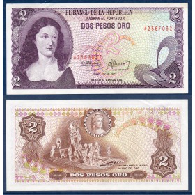 Colombie P.413b, Spl Billet de 2 Pesos oro 1976-1977 Policarpa Salavarrieta