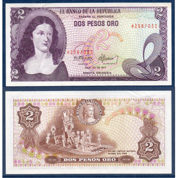 Colombie P.413b, Spl Billet de 2 Pesos oro 1976-1977 Policarpa Salavarrieta