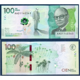 Colombie P.463a, Neuf Billet de 100000 Pesos 2014 Restrepo