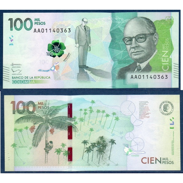 Colombie P.463a, Neuf Billet de 100000 Pesos 2014 Restrepo