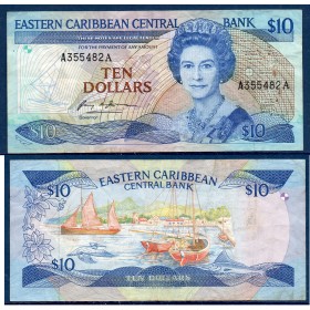Caraïbes de l'est P.23a1 TTB pour Antigua Billet de 10 dollars 1985-1993