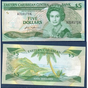 Caraïbes de l'est P.18k, Spl pour Saint Kitts Billet de 5 dollars 1986-1988