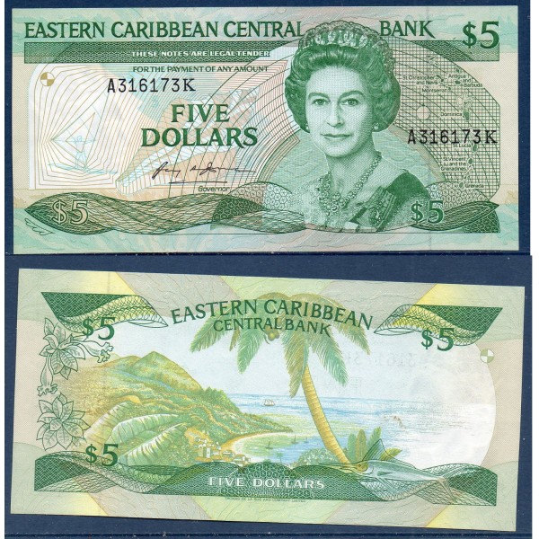 Caraïbes de l'est P.18k, Spl pour Saint Kitts Billet de 5 dollars 1986-1988