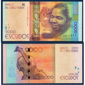 Cap vert Pick N°74b, TTB Billet de 2000 escudos 2024 Cesaria Evora