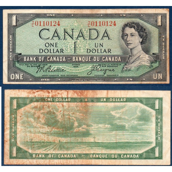 Canada P.74a, TB Billet de 1 dollar 1954 Canadian Bank Note