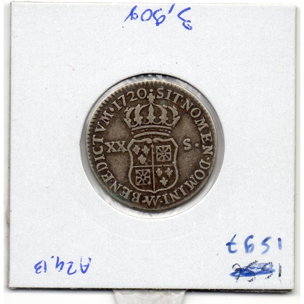 1/6 Ecu ou 20 sols France Navarre 1720 W Lille Louis XV TB