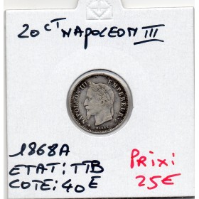 20 centimes Napoléon III tête laurée 1868 A Paris TTB, France pièce de monnaie