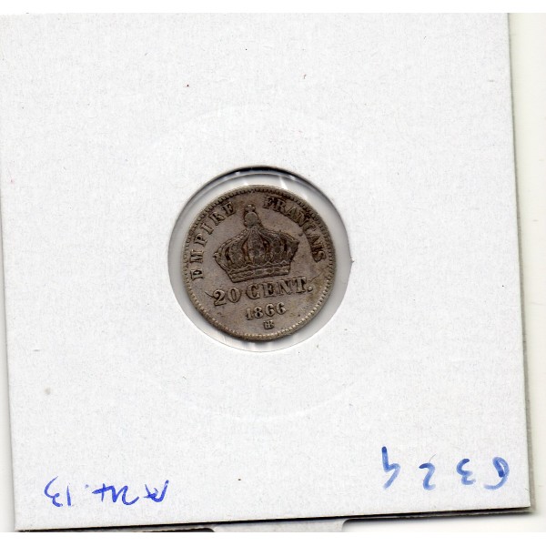 20 centimes Napoléon III tête laurée 1866 BB Strasbourg TB