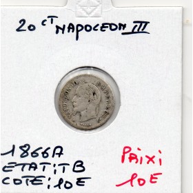 20 centimes Napoléon III tête laurée 1866 A Paris TB