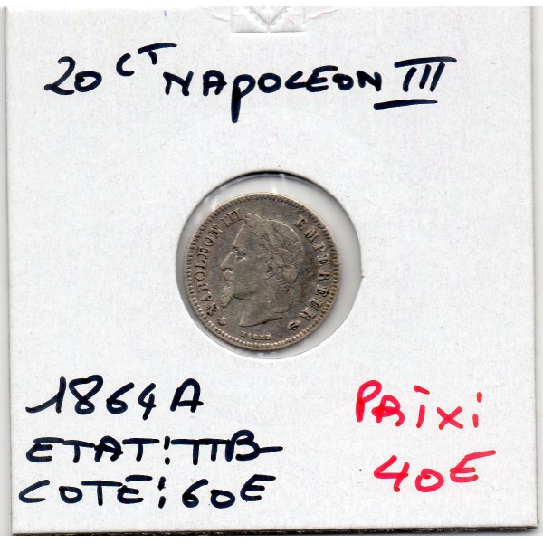 20 centimes Napoléon III tête laurée 1864 A Paris TTB-