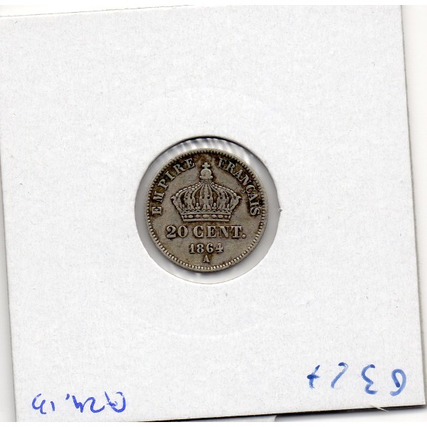 20 centimes Napoléon III tête laurée 1864 A Paris TB+