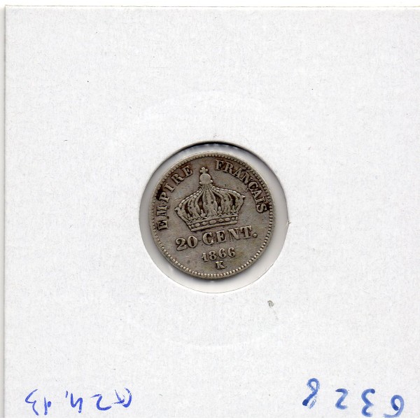 20 centimes Napoléon III tête laurée 1866 K Bordeaux TB