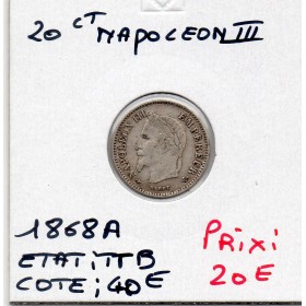 20 centimes Napoléon III tête laurée 1868 A Paris TTB satirisé