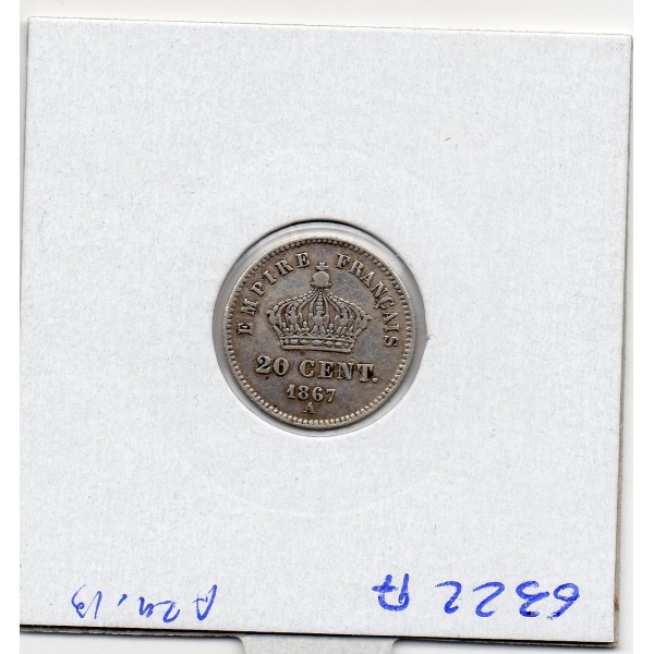 20 centimes Napoléon III tête laurée 1867 A Paris TTB
