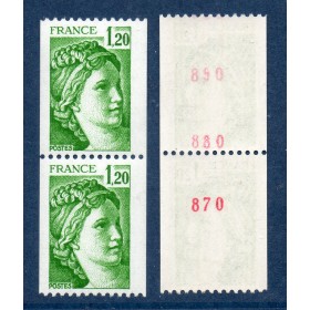 Timbre Yvert No 2157a 2 numéros rouges sur 2 timbres attenant variété Type Sabine de roulette 1.40fr