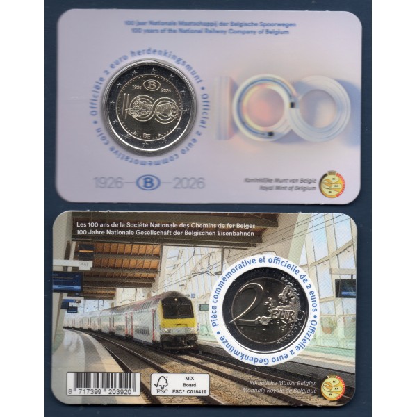 2 euro commémorative Belgique 2026, Société Nationale des Chemins de fer Belges, version Flamande
