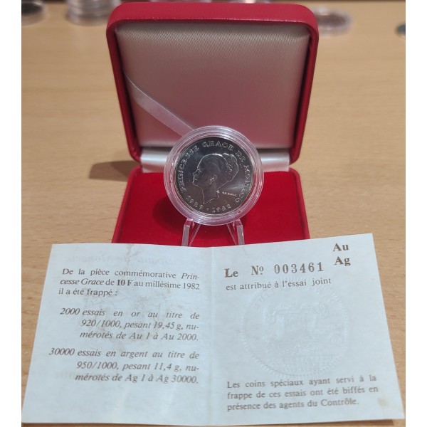Monaco Essai Argent Grace Kelly 10 Francs 1982 FDC, Gad.158