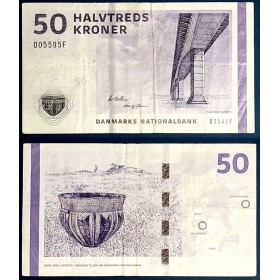 Danemark P.65g, TB Billet de 50 Kroner 2014 pont Sallingsund
