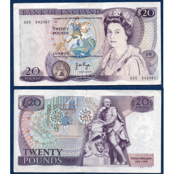Grande Bretagne P.380b, TTB Billet de 20 Pound 1970-1980 Shakespeare