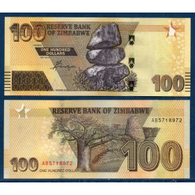 Zimbabwe P.106a, neuf Billet de 100 Dollars 2020 jaune