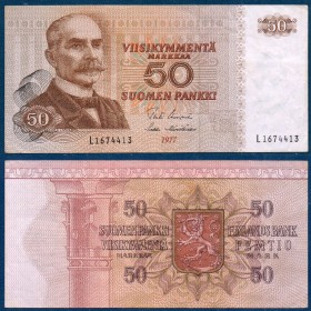 Finlande P.108a, TTB Billet de 50 markkaa 1977 Kaarlo Juho Stahlberg